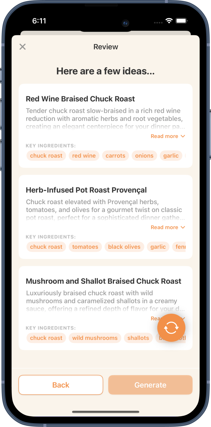 AI-generated dinner ideas